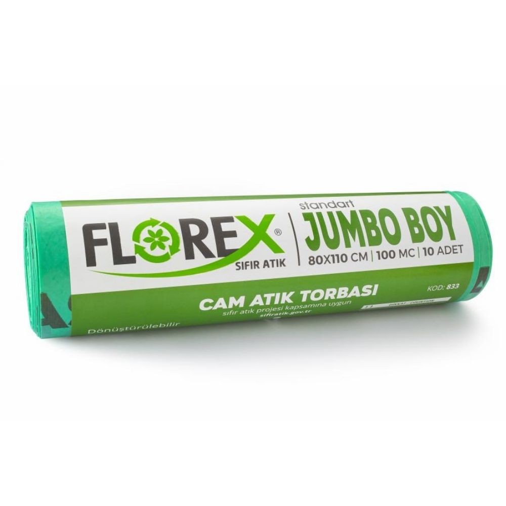 Florex Çöp Poşeti Cam Atık Jumbo Boy 80x110 cm 10'lu Yeşil