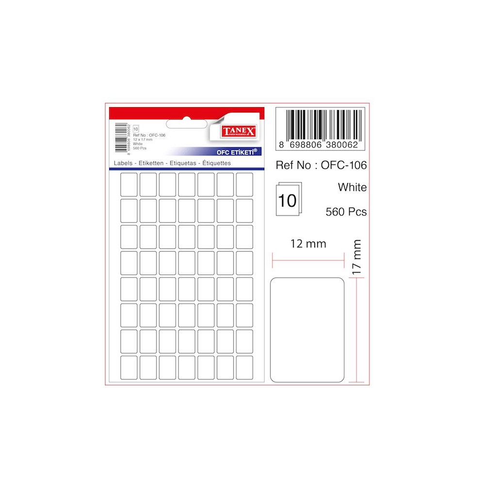 Tanex Ofis Etiketi 12x17 mm Beyaz