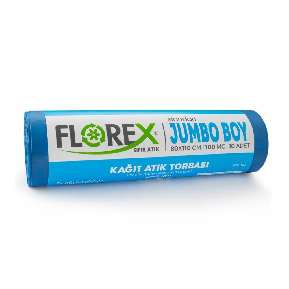 Florex Kağıt Atık Çöp Poşeti Jumbo Boy 80x110 cm 10'lu Mavi