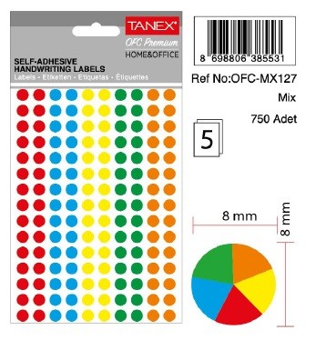 OFİS ETİKETİ MIX COLOR 5 AD. 8MM OFC-127