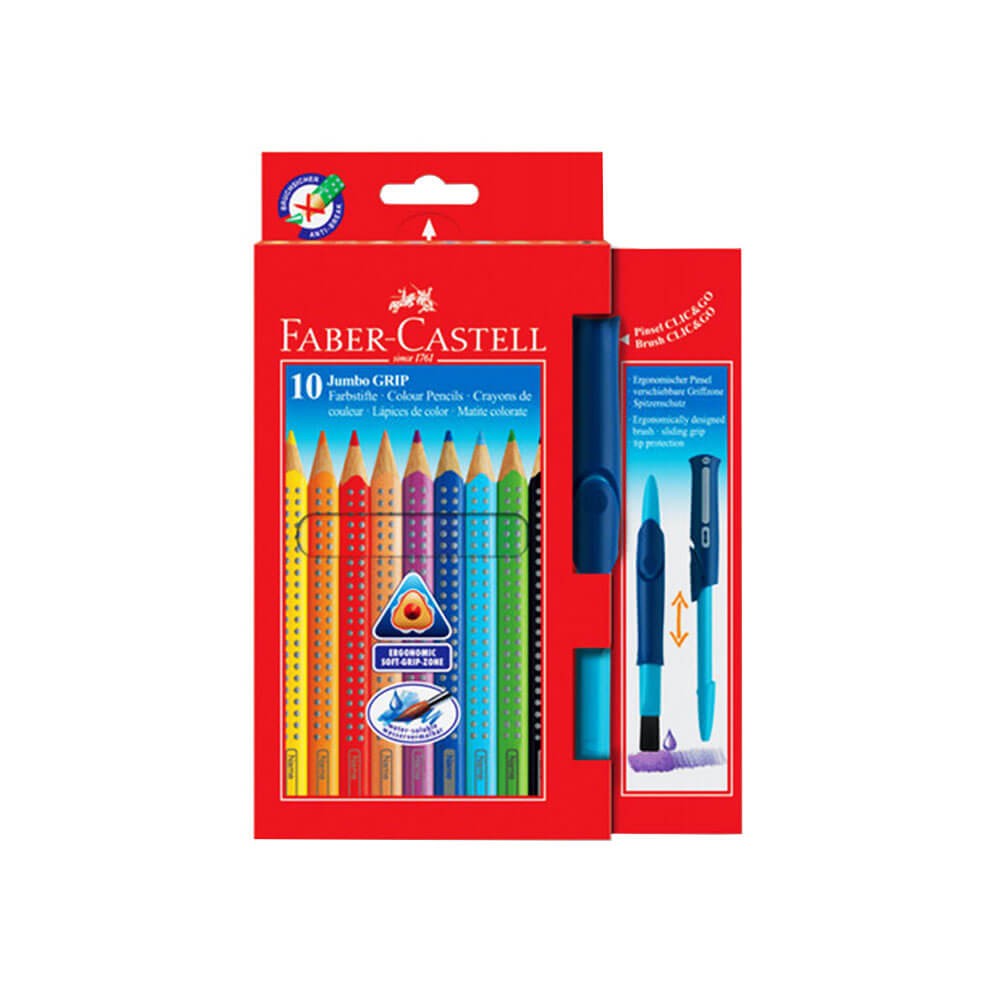 Faber-Castell Boya Kalemi Jumbo Grip 10 Renk + Sulu Boya Fırçalı