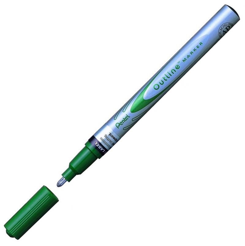 Pentel Kontürlü Markör Çift Renkli Yeşil-Gümüş
