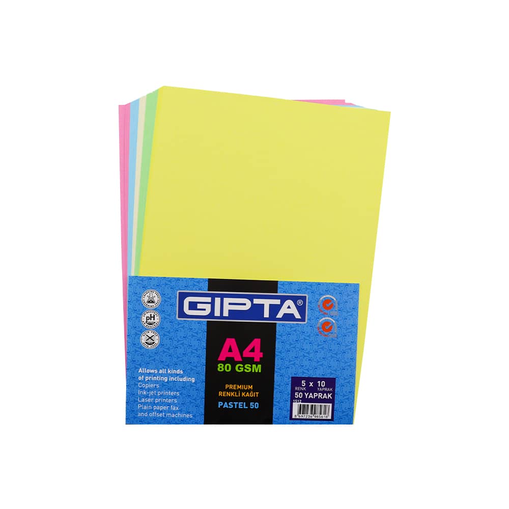 Gıpta Renkli Kağıt Pastel A4 10 Yaprak 50'li