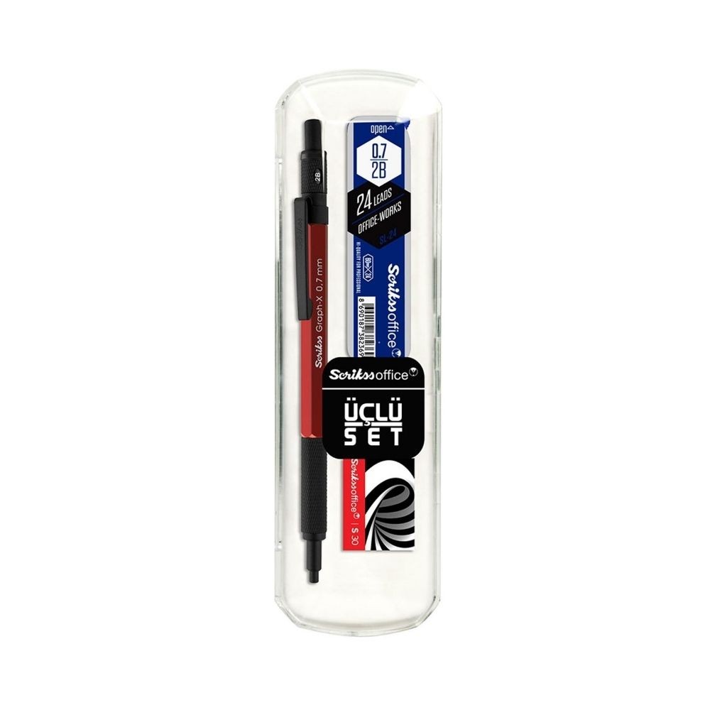 Scrikss Versatil Graph-X Metal 0.7 mm Kırmızı Silgi + Min