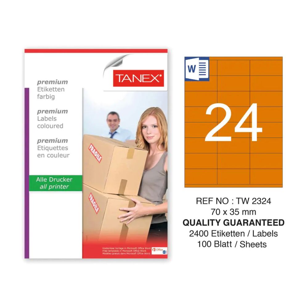 Tanex TW-2324 70x35 mm Turuncu Laser Etiket 100'lü