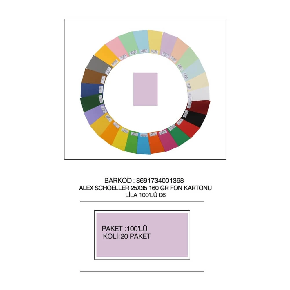 Alex Schoeller Kolej Fon Kartonu 25x35 cm Lila 100'lü 160 gr