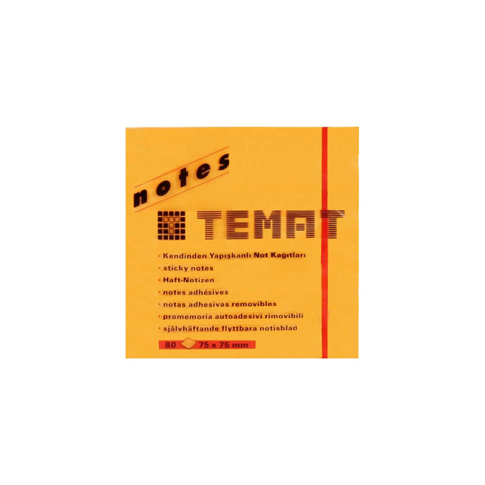 Temat Yapışkanlı Not Kağıdı 75x75 Fosforlu Turuncu