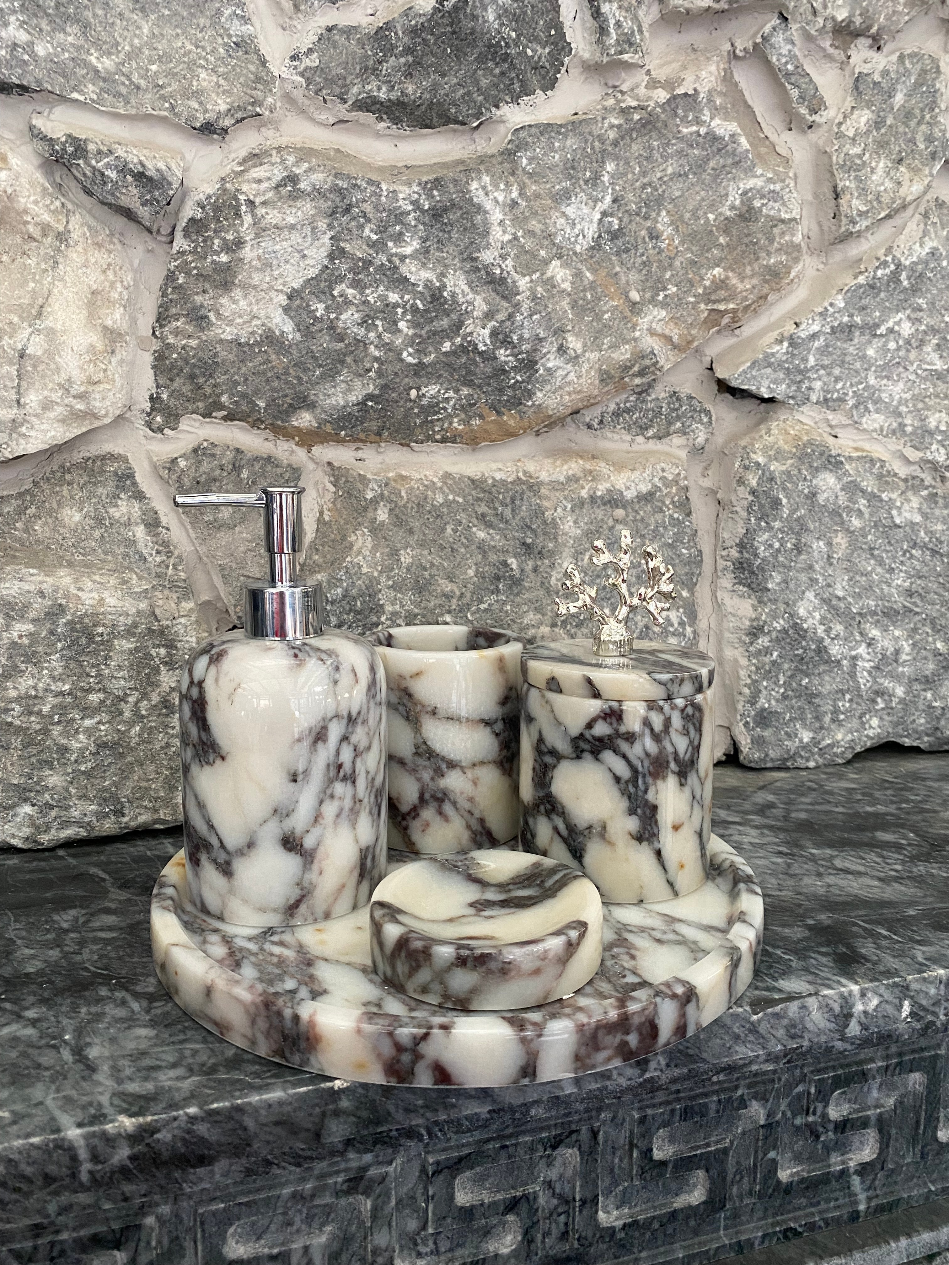 Natural Marble 5-Piece Bathroom Set