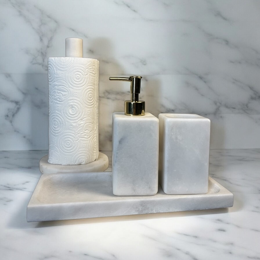 Natural Marble Rectangular Bathroom & Kitchen Accessory Set