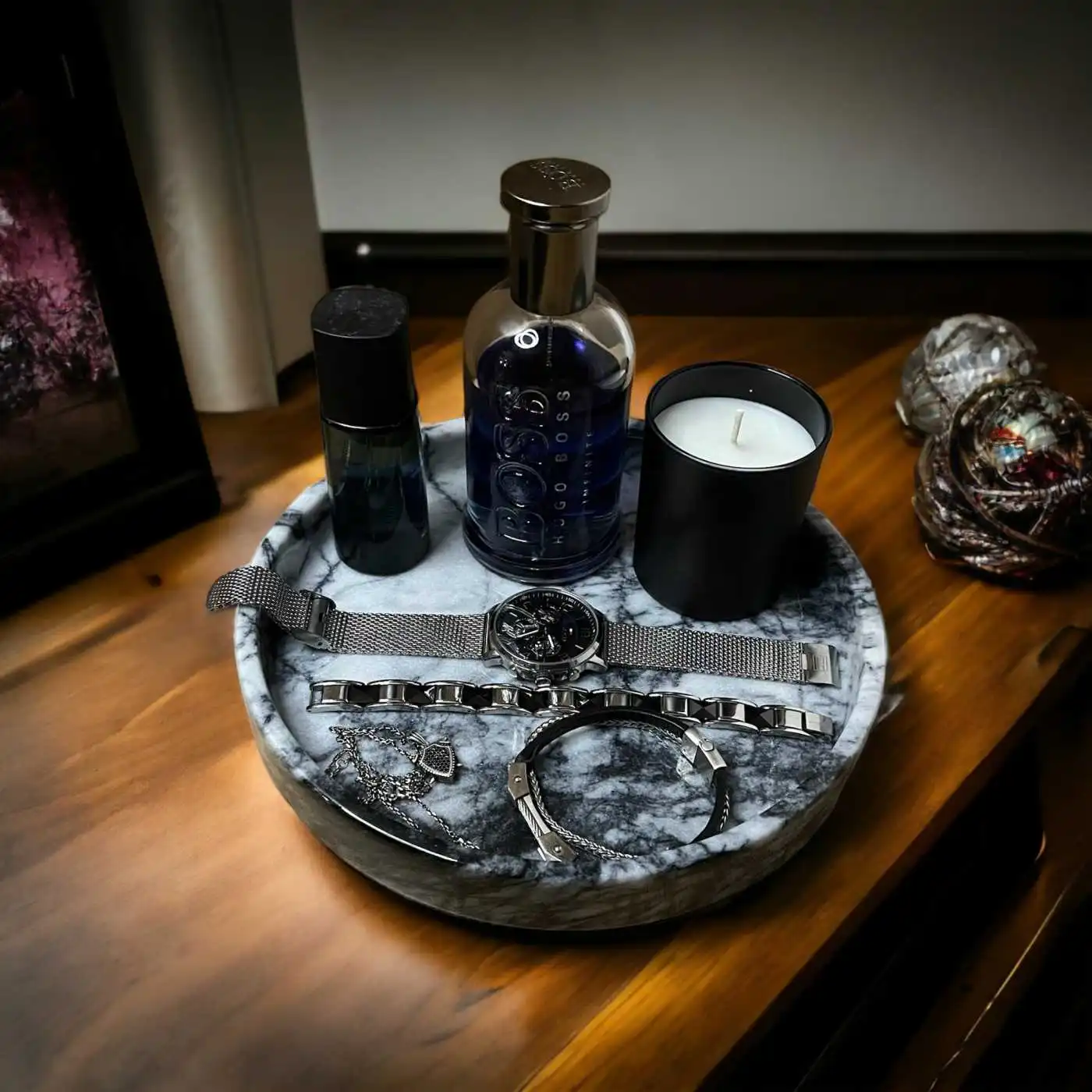 Black White Marble Decorative Tray