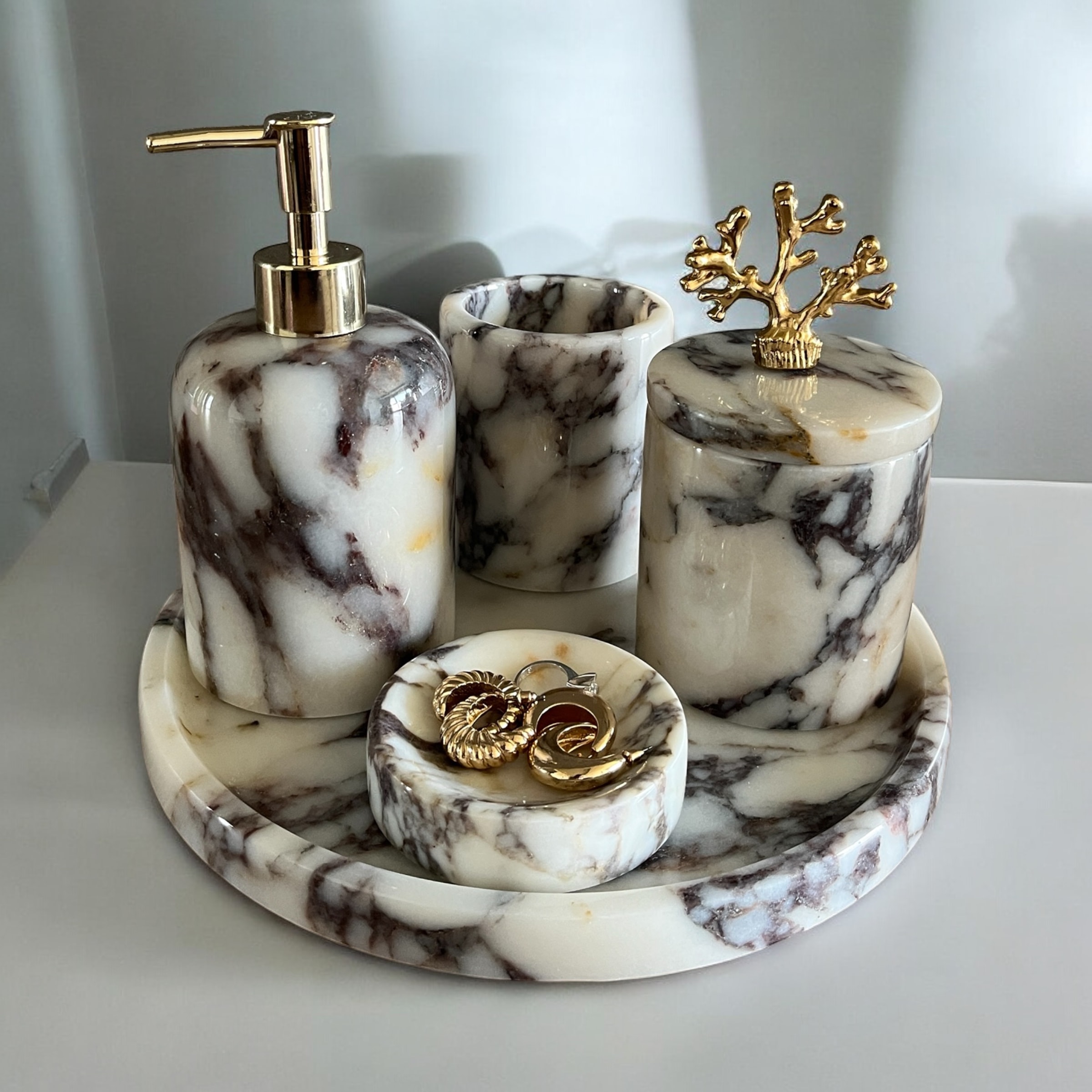 Natural Marble 5-Piece Bathroom Set