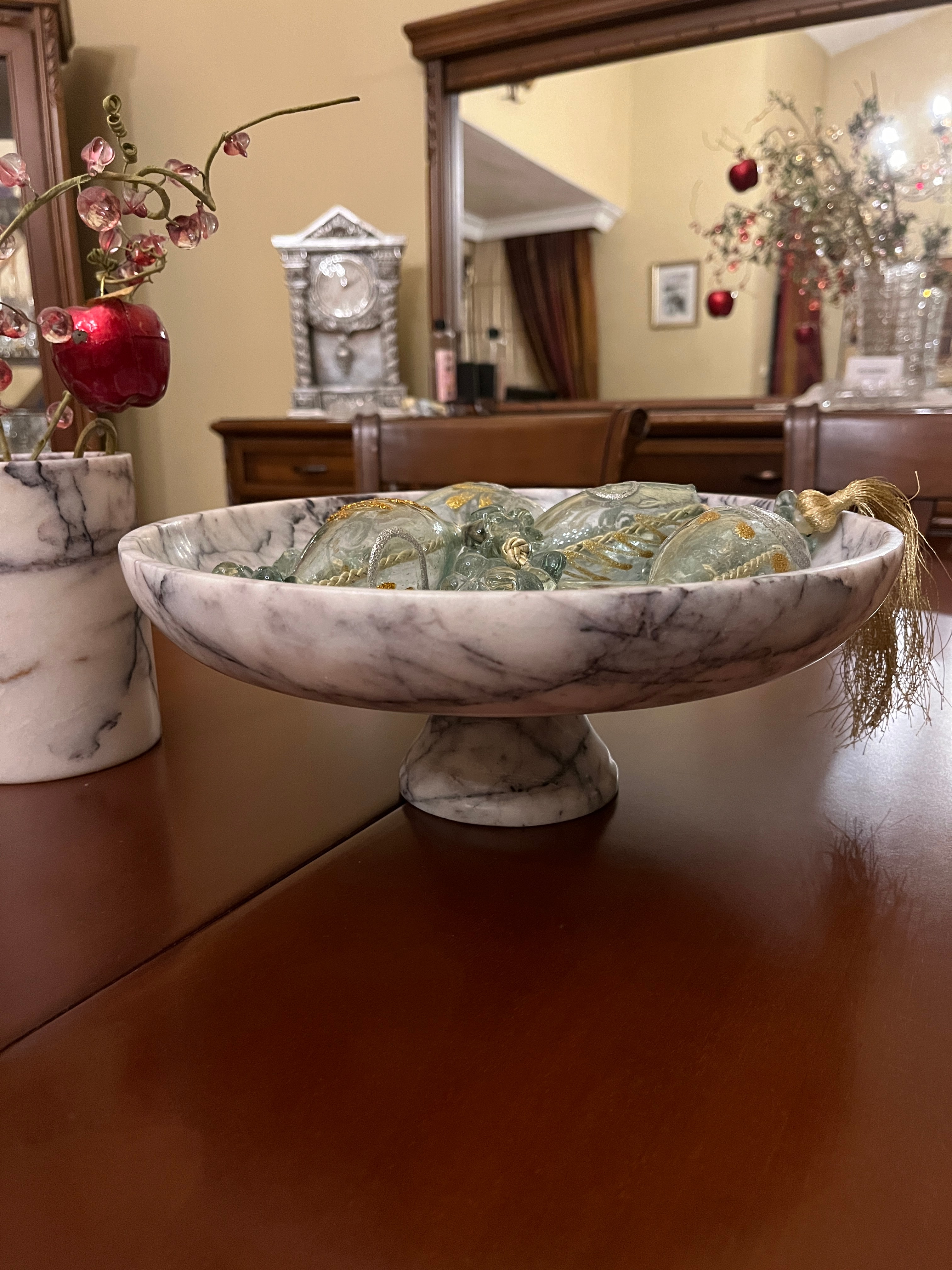 Marble Fruit Bowl with Legs & Decorative Bowl