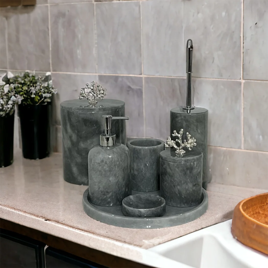 Gray Marble Bathroom Set-7