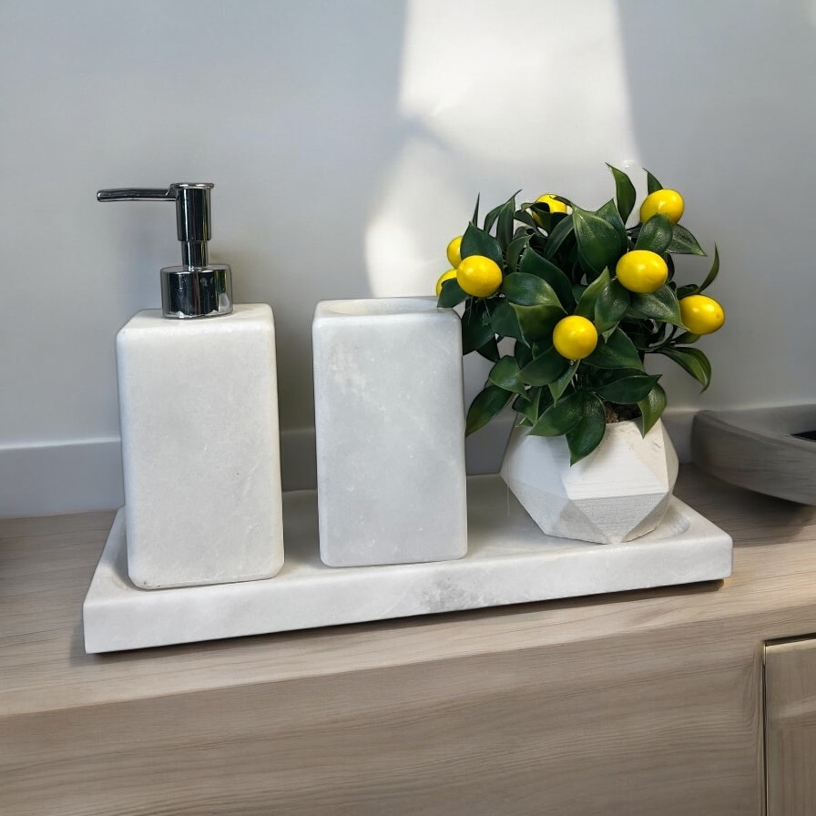 Natural Marble Rectangular Bathroom & Kitchen Accessory Set