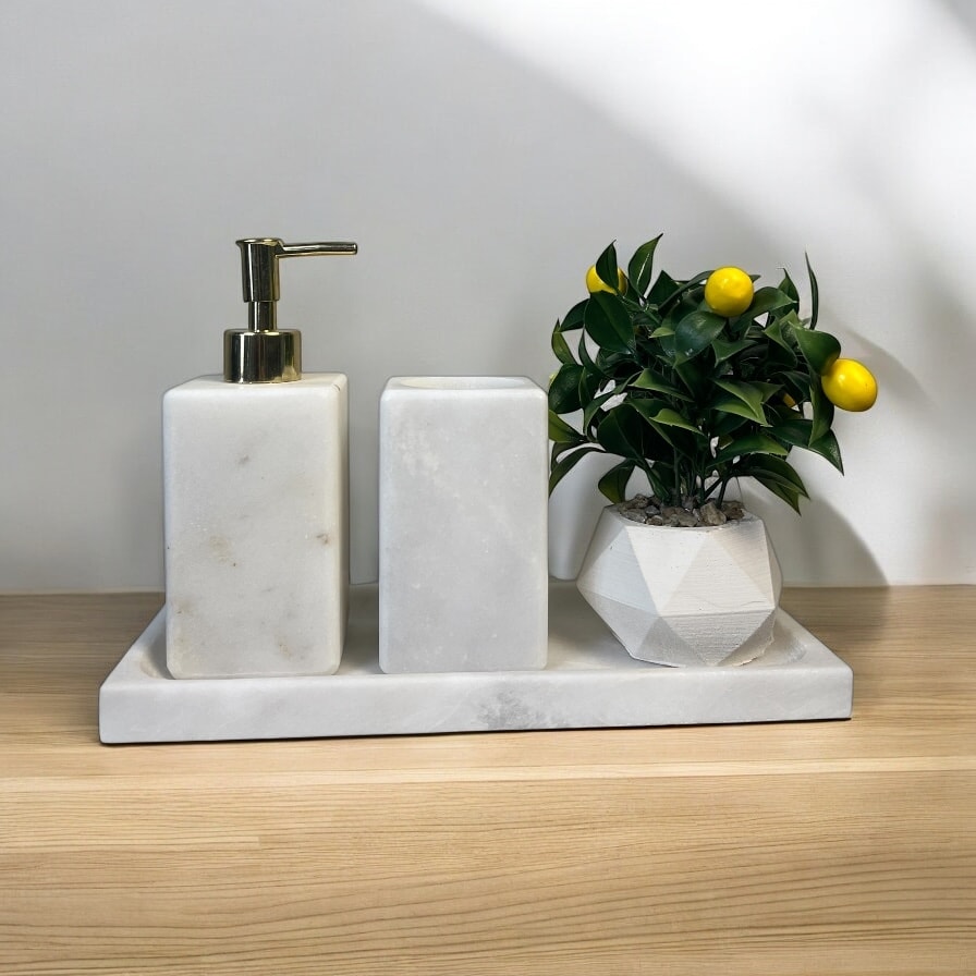 Natural Marble Rectangular Bathroom & Kitchen Accessory Set