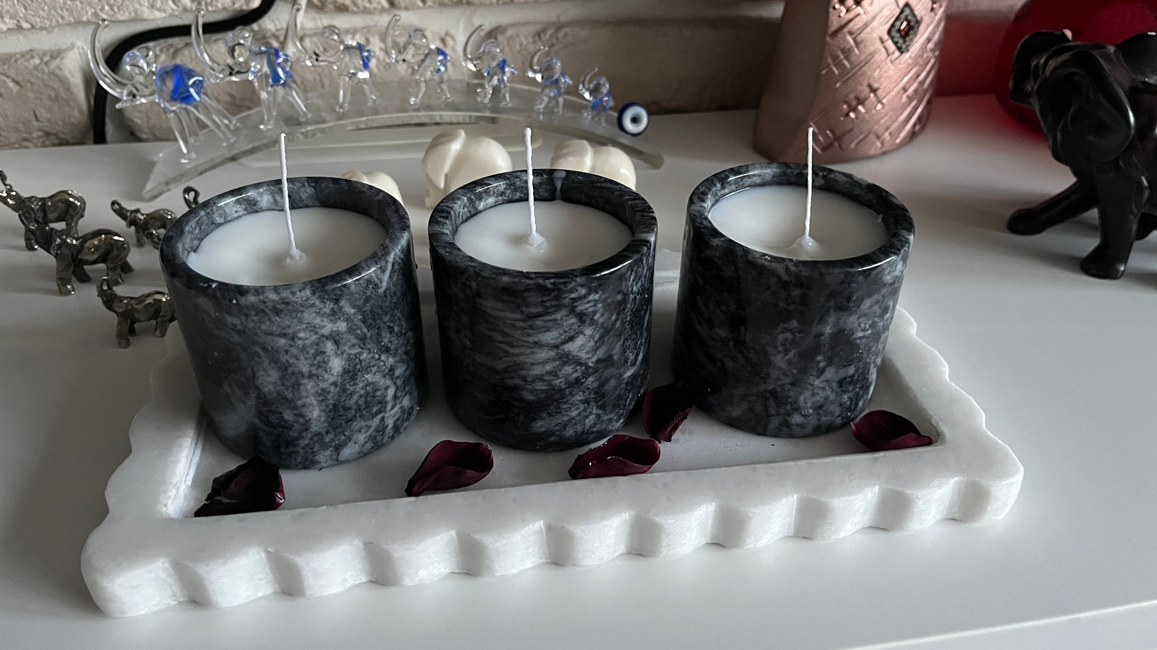 Natural Marble Candle Holder, Scented Soy Candle