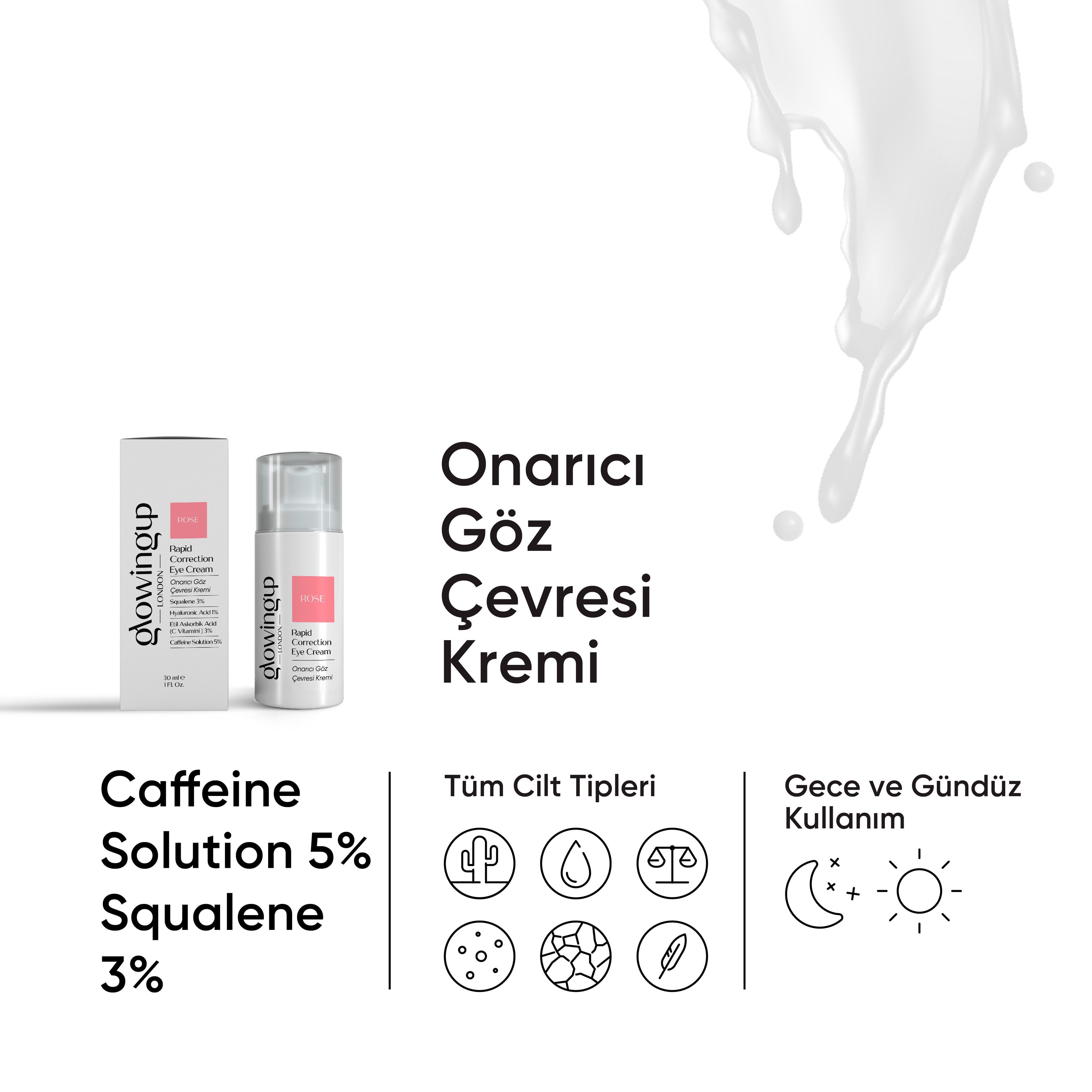 Glowingup Onarıcı Göz Çevresi Kremi 15 ML. (Caffeine Solution 5% + Squalene 3% + Hyaluronik Acid 1% + Vitamin C 3%)