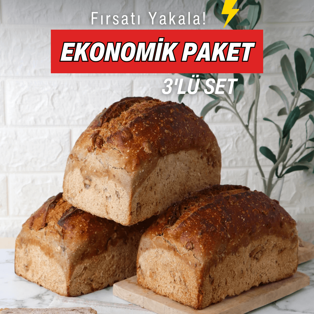 %100 Ekşi Mayalı Cevizli  Artizan Ekmekler 900gr 3x900 g