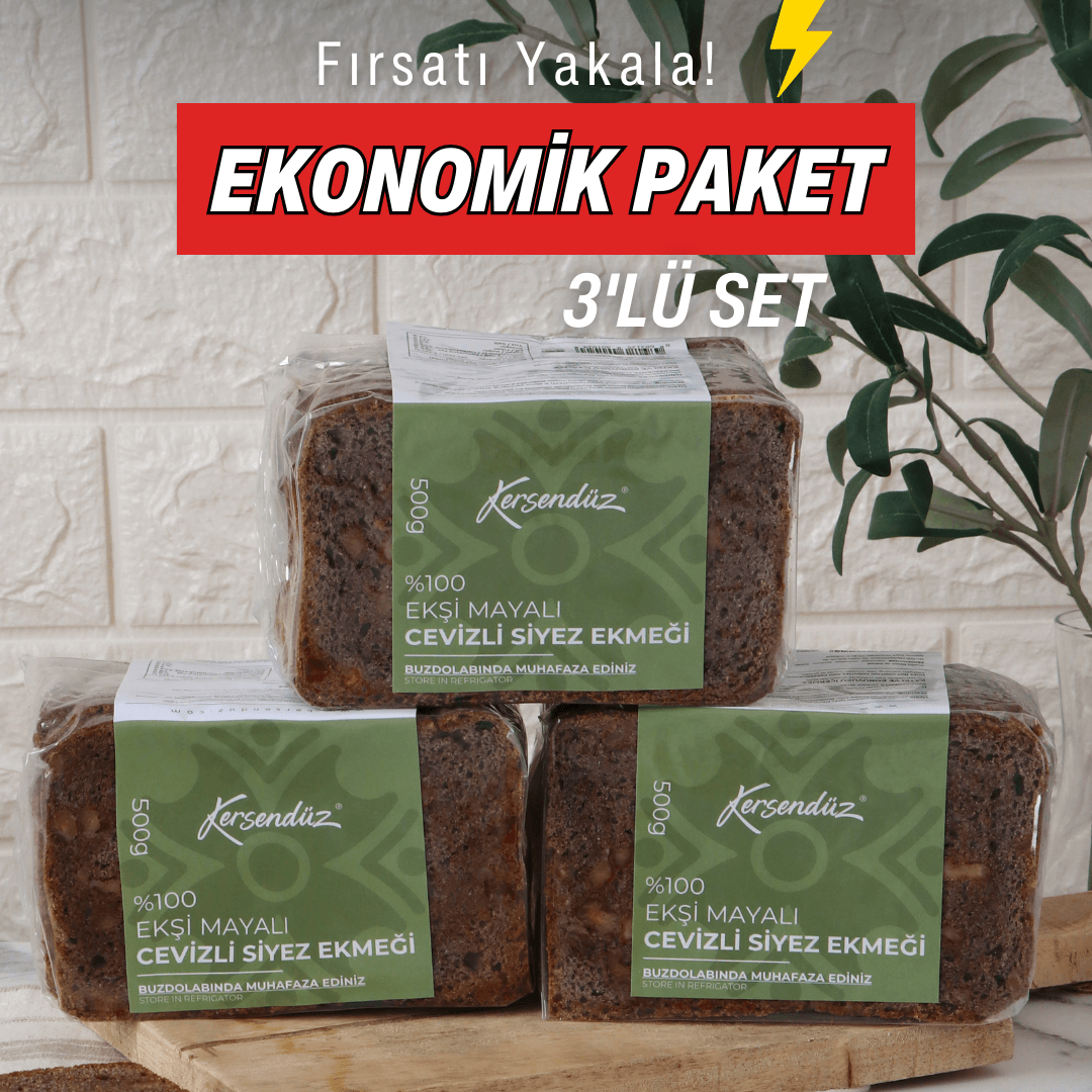 %100 Ekşi Mayalı Cevizli Siyez Ekmeği 3x 500 g