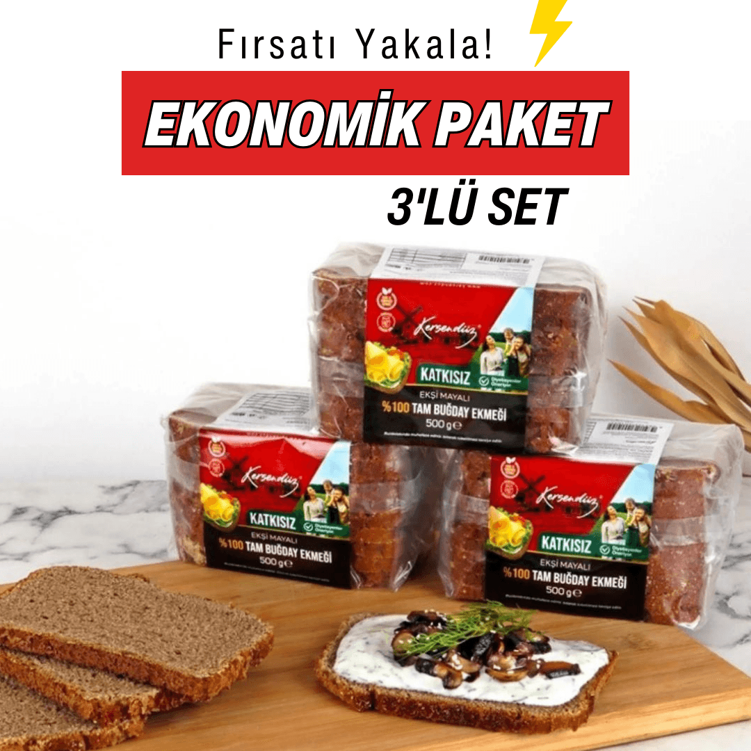 %100 Ekşi Mayalı Tam Buğday Ekmeği 3'lü Avantajlı Paket - 3x500g