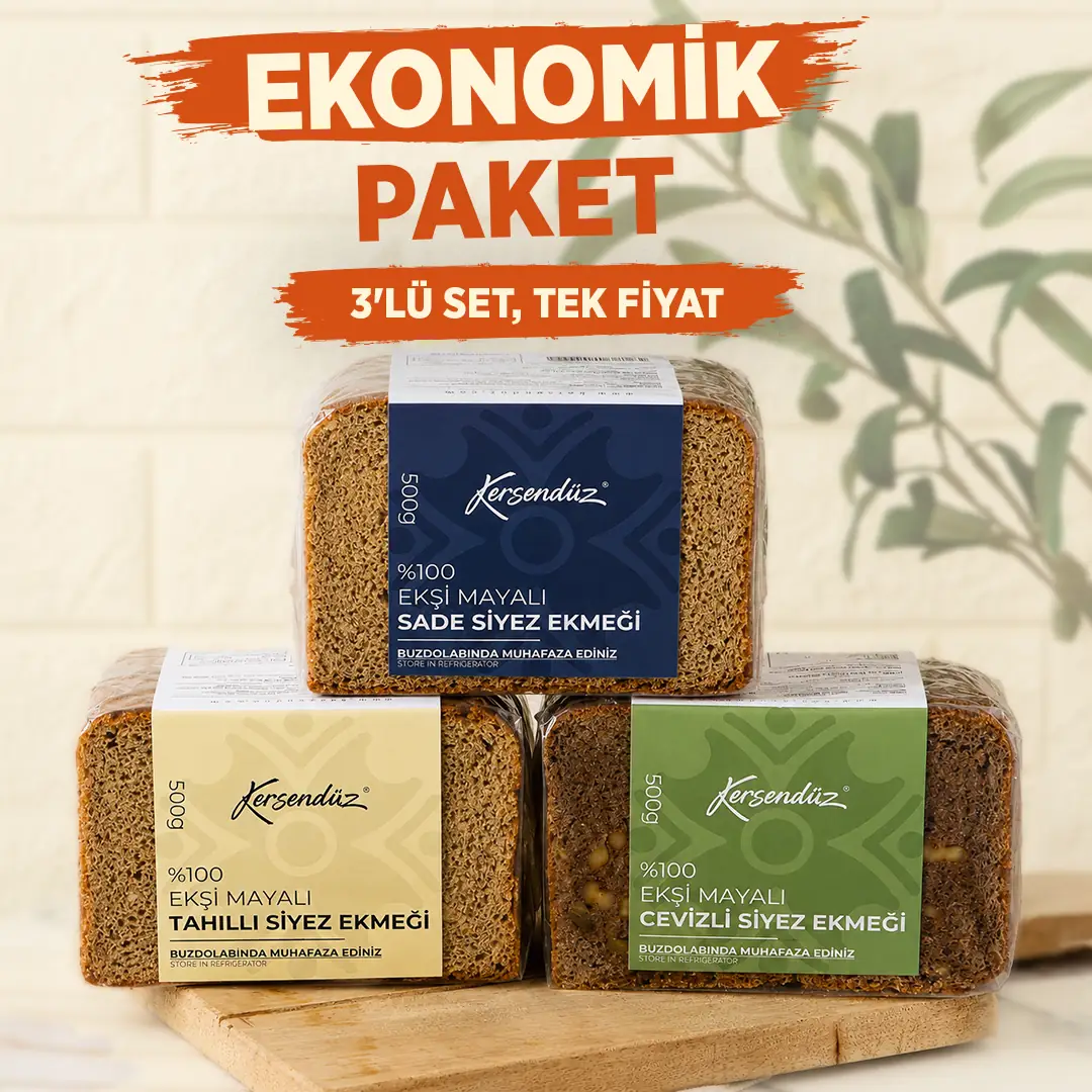 Ekşi Mayalı (Sade-Tahıllı-Cevizli) Siyez Ekmekler 3x500g