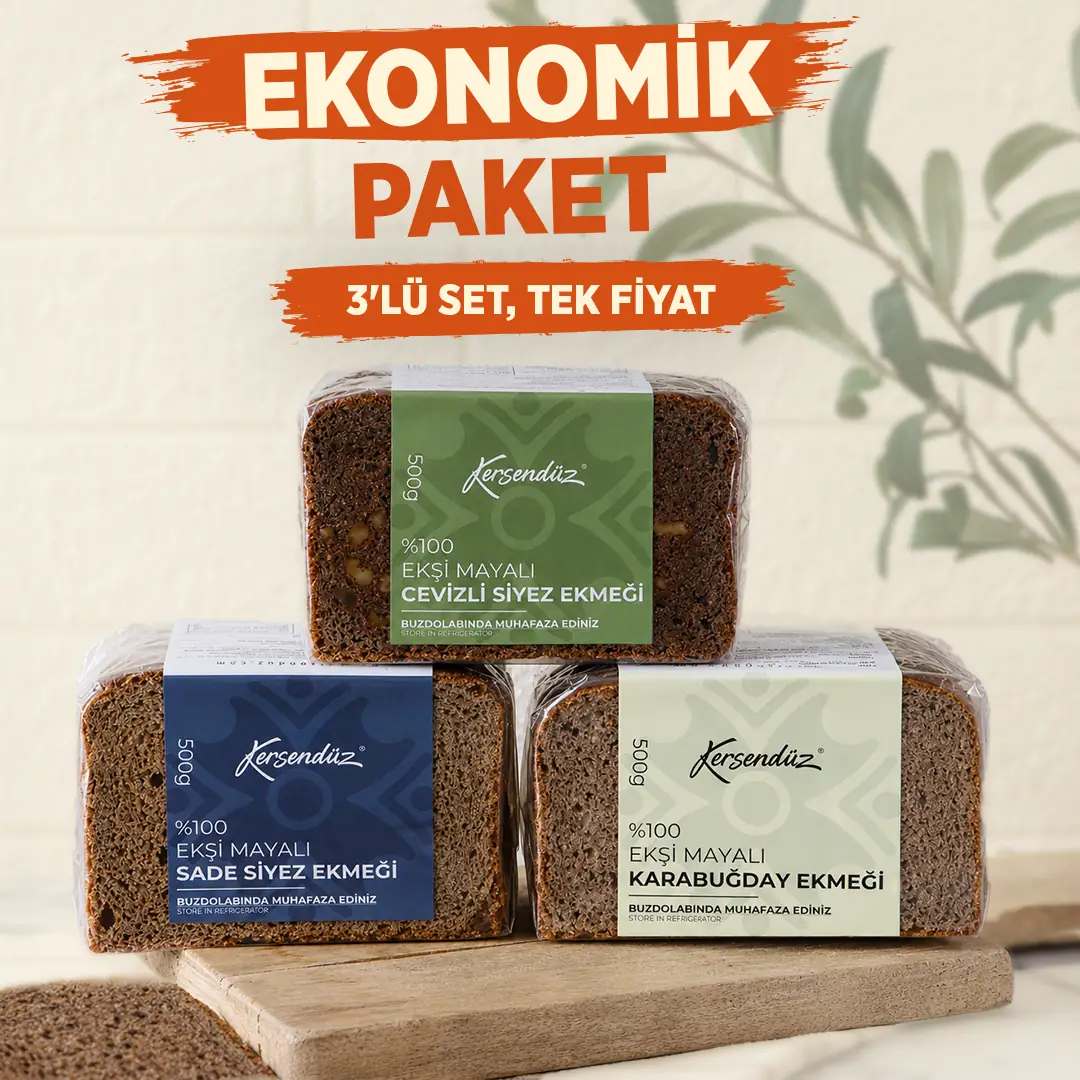 Ekşi Mayalı (Karabuğday-Sade Siyez-Cevizli Siyez) Ekmekler 3x500g