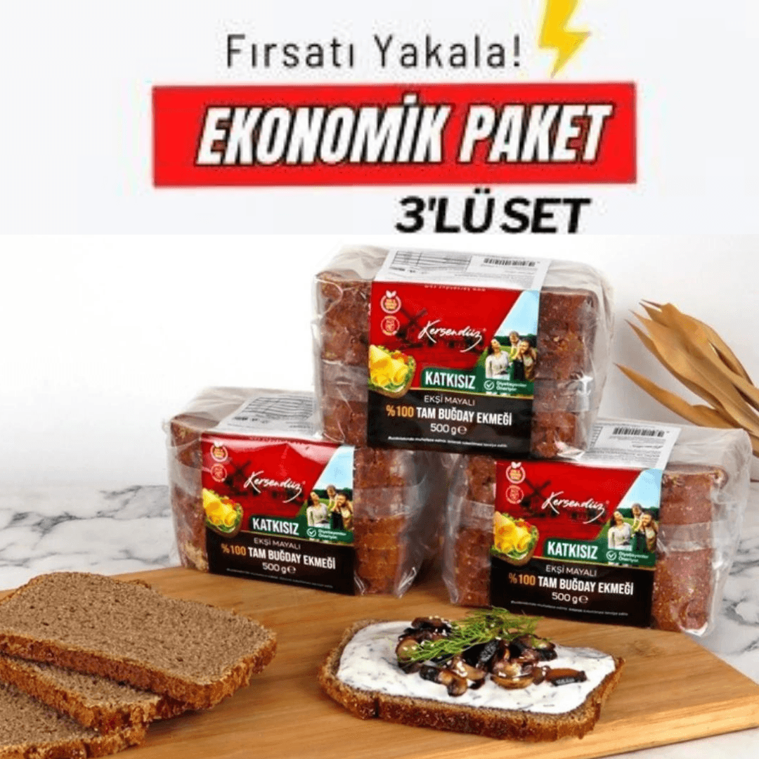 %100 Ekşi Mayalı Tam Buğday Ekmeği 3'lü Avantajlı Paket - 3x500g