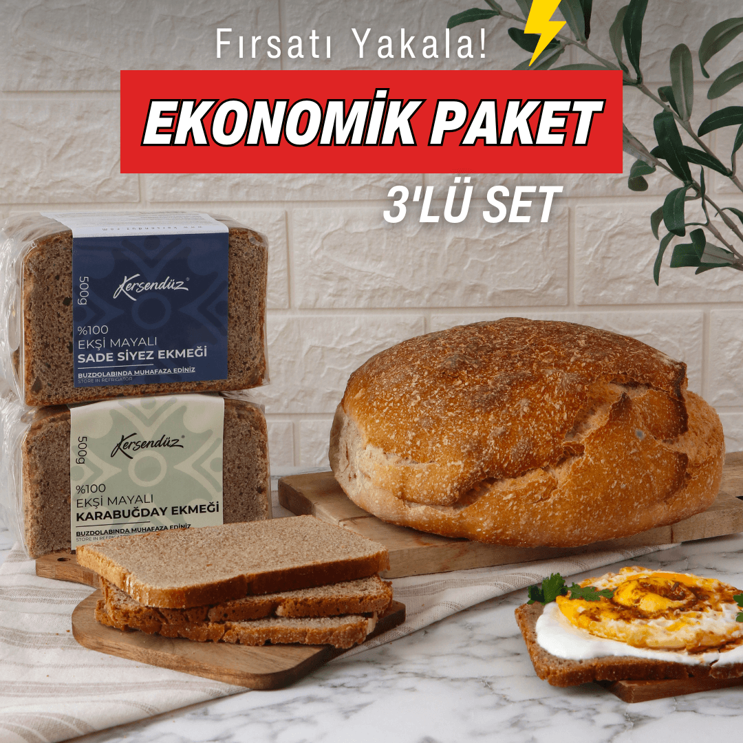 %100 Ekşi Mayalı (Köy Ekmeği- Siyez Sade-Karabuğday) Ekmekler 3x500 g