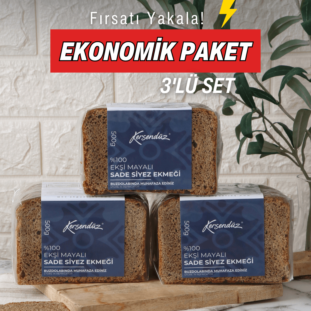 %100 Ekşi Mayalı Sade Siyez Ekmeği 3x500 g