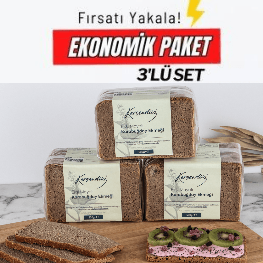 %100 Ekşi Mayalı Glutensiz Çiğ Karabuğday Ekmeği 3x 500 g