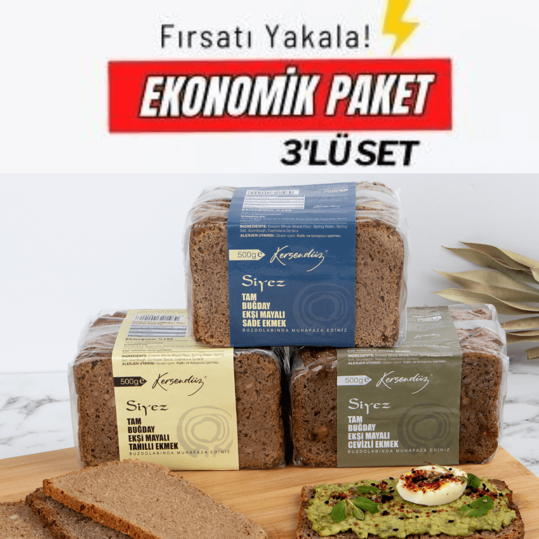 %100 Ekşi Mayalı (Sade-Tahıllı-Cevizli) Siyez Ekmekler 3x 500 g