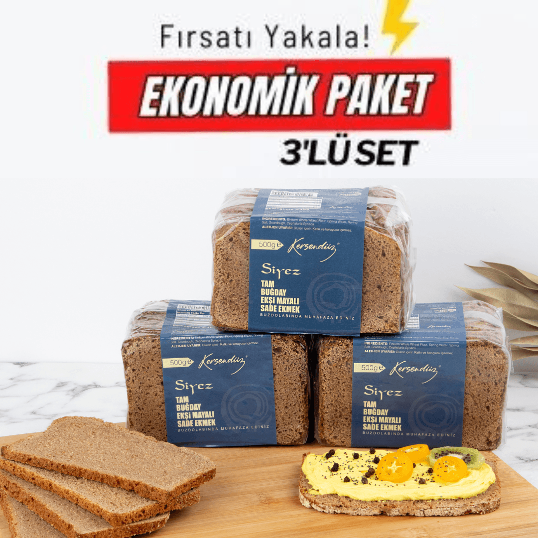 %100 Ekşi Mayalı Sade Siyez Ekmeği 3x 500 g