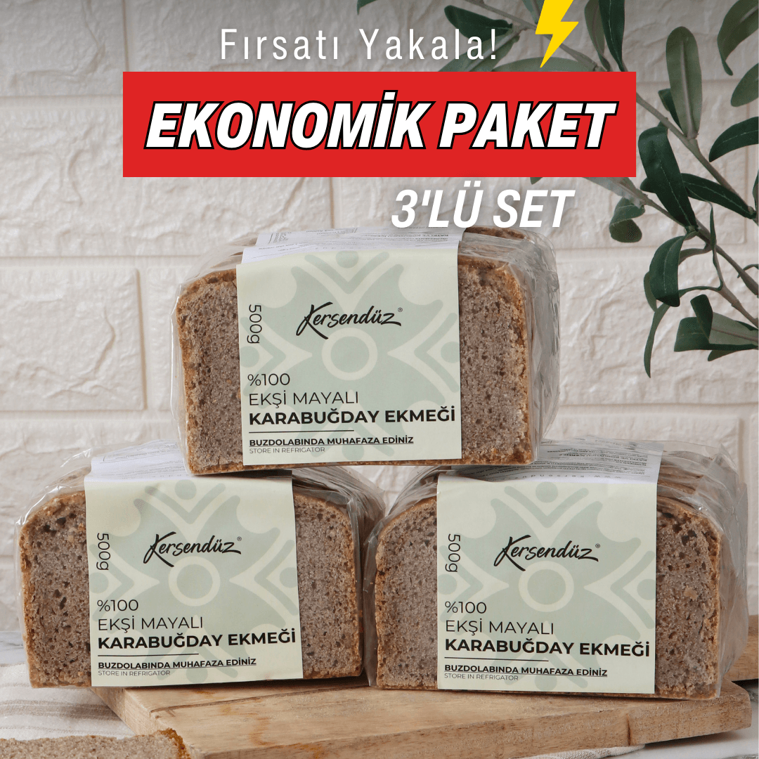 %100 Ekşi Mayalı Glutensiz Çiğ Karabuğday Ekmeği 3x500 g