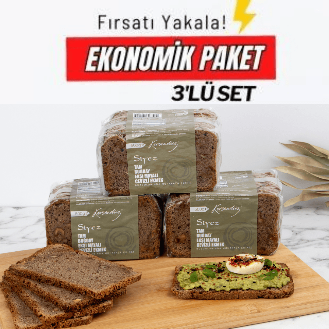 %100 Ekşi Mayalı Cevizli Siyez Ekmeği 3x 500 g