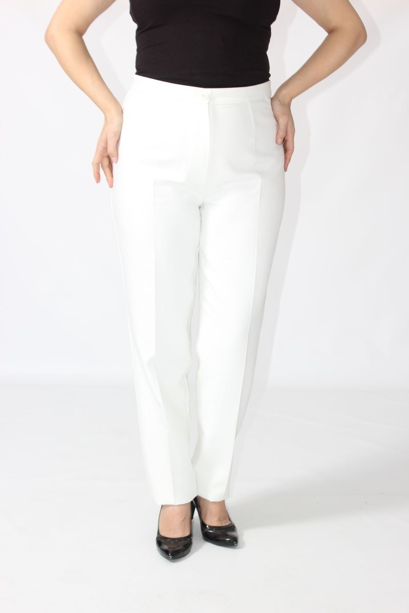 2555 Gizli Cep Modeline Sahip Büyük Beden Pantolon Beyaz