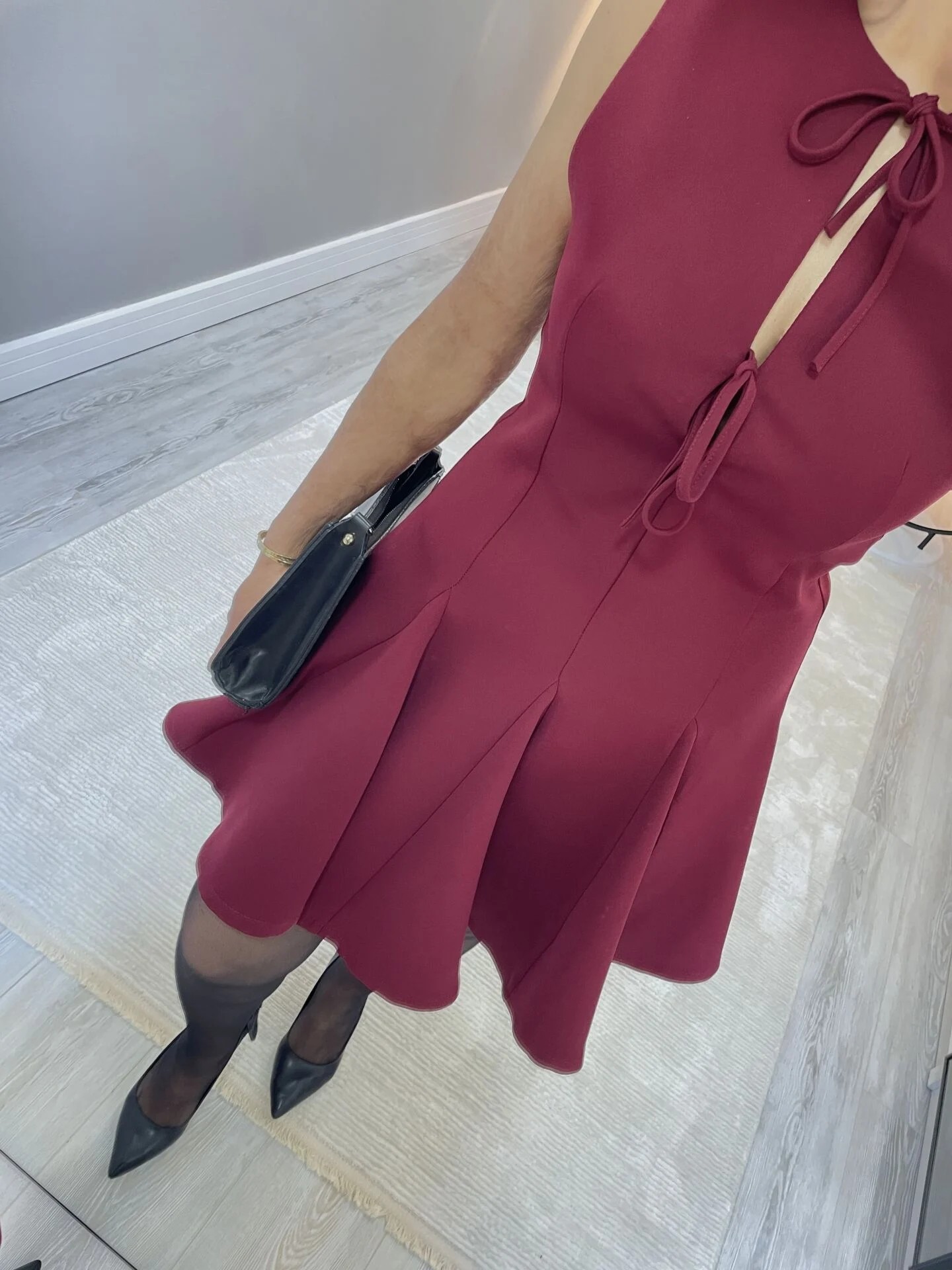 Bordo ZR Marka İp Detaylı Şık Mini Elbise