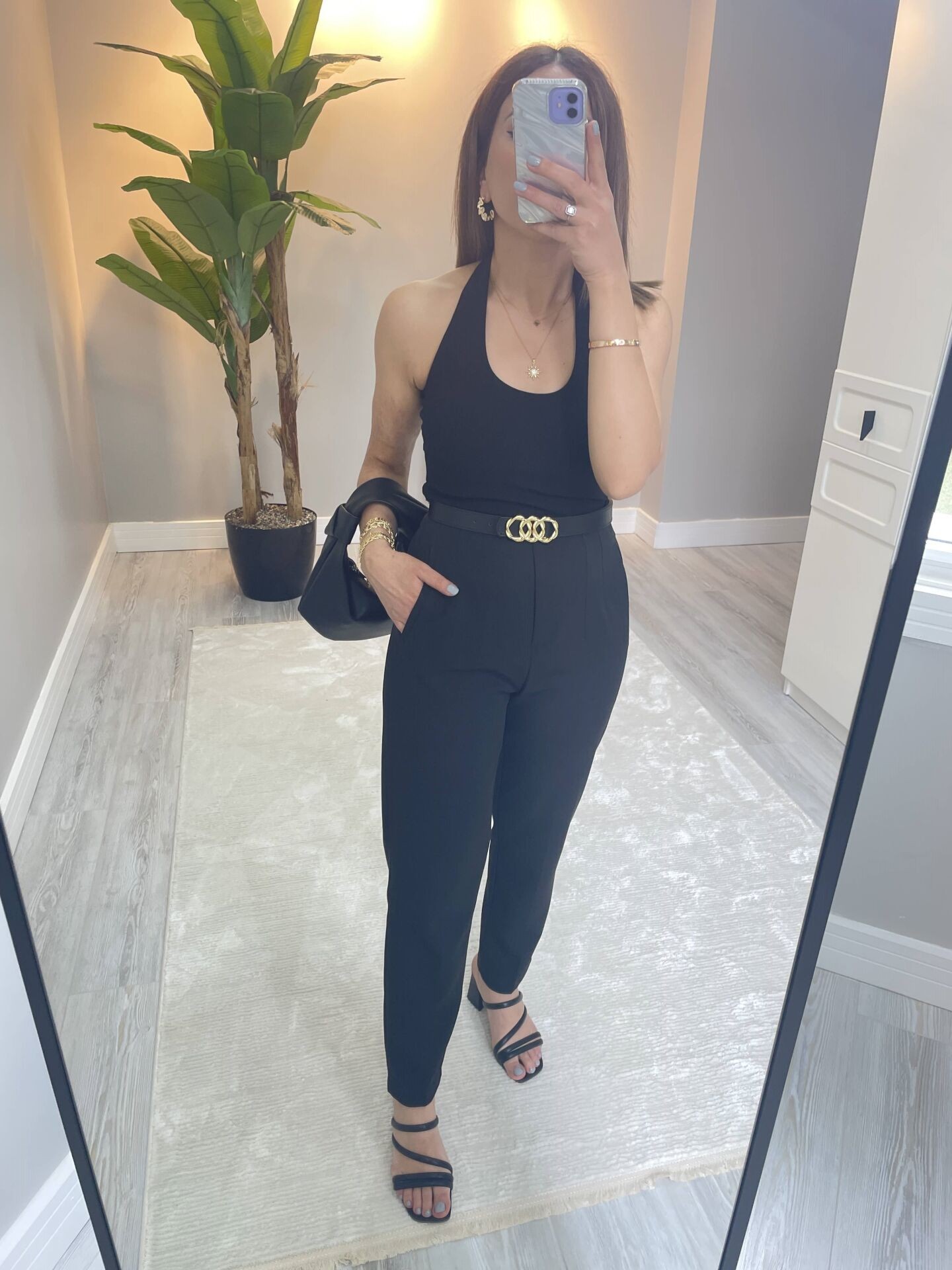 Antorium Halter Yaka Bluz - Siyah