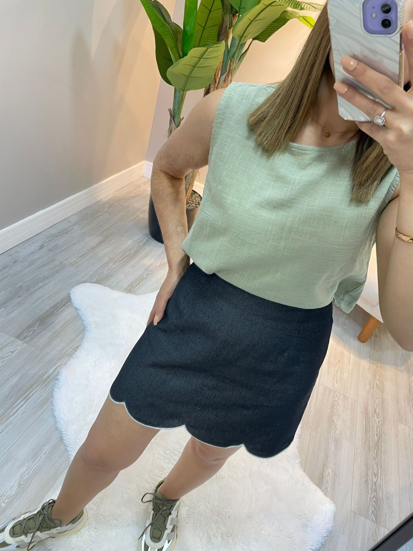 Linen Touch Kadın Yazlık Keten Kolsuz Bluz - Haki