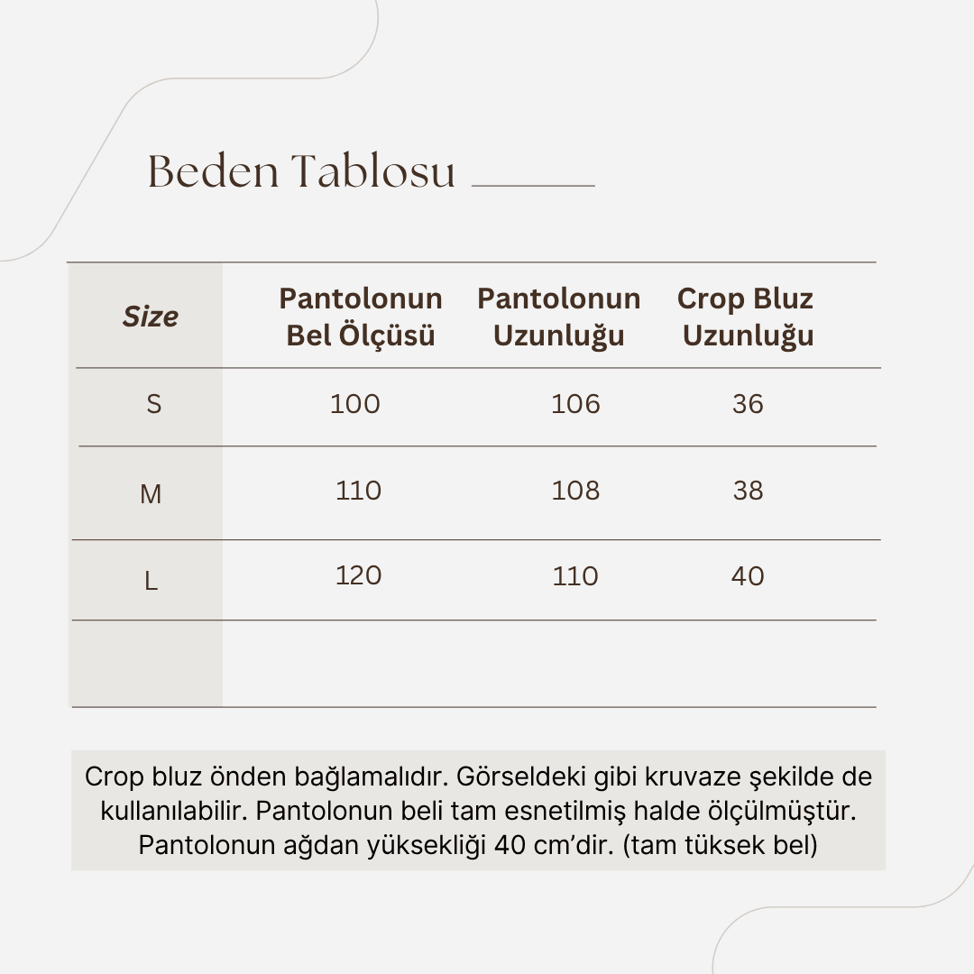 Müslin Kumaş Bağlama Detaylı Crop Bluz-Pantolon İkili Takım
