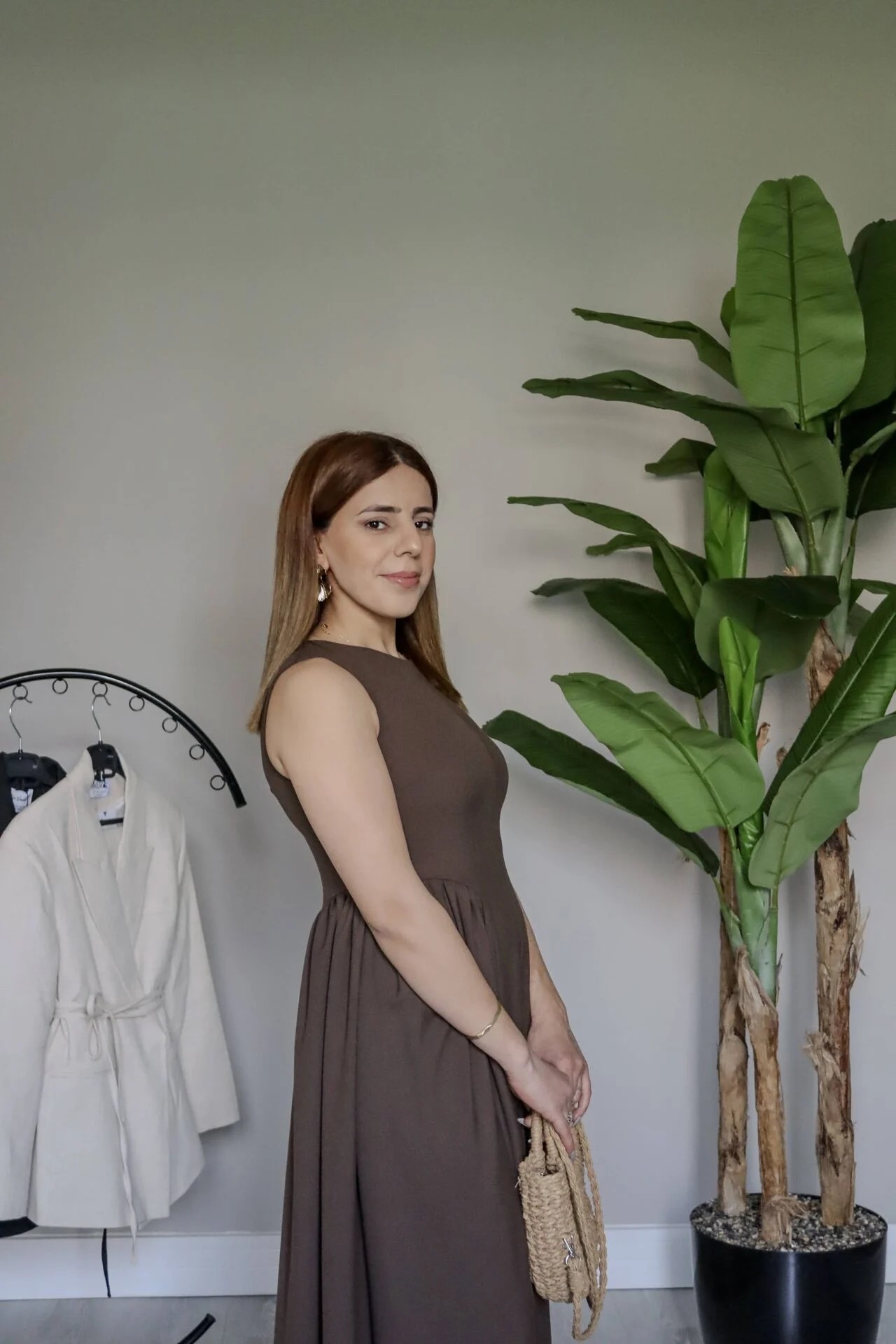 Çikolata Kahve Kolsuz A-Kesim Yazlık Uzun Elbise