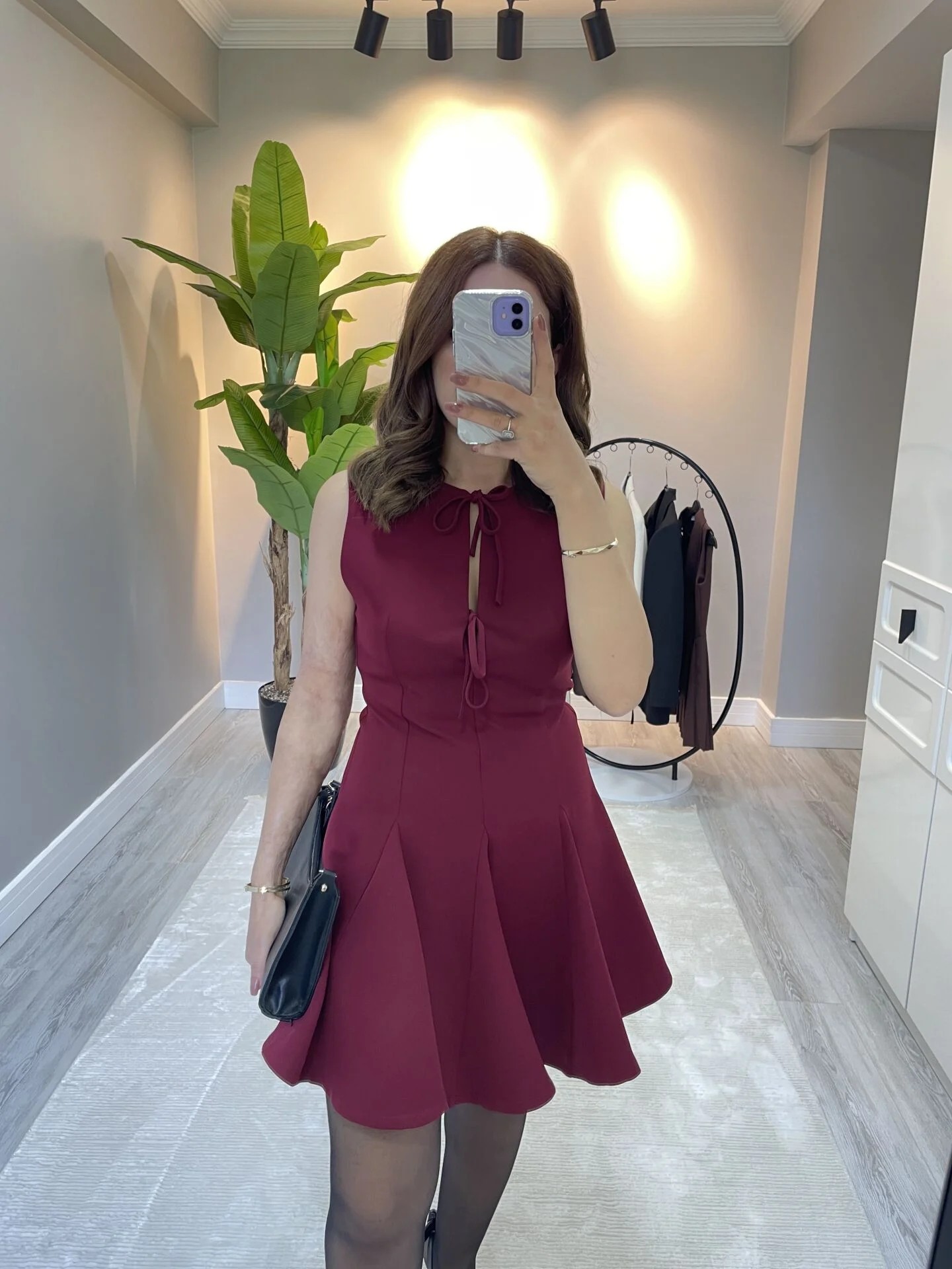 Bordo ZR Marka İp Detaylı Şık Mini Elbise