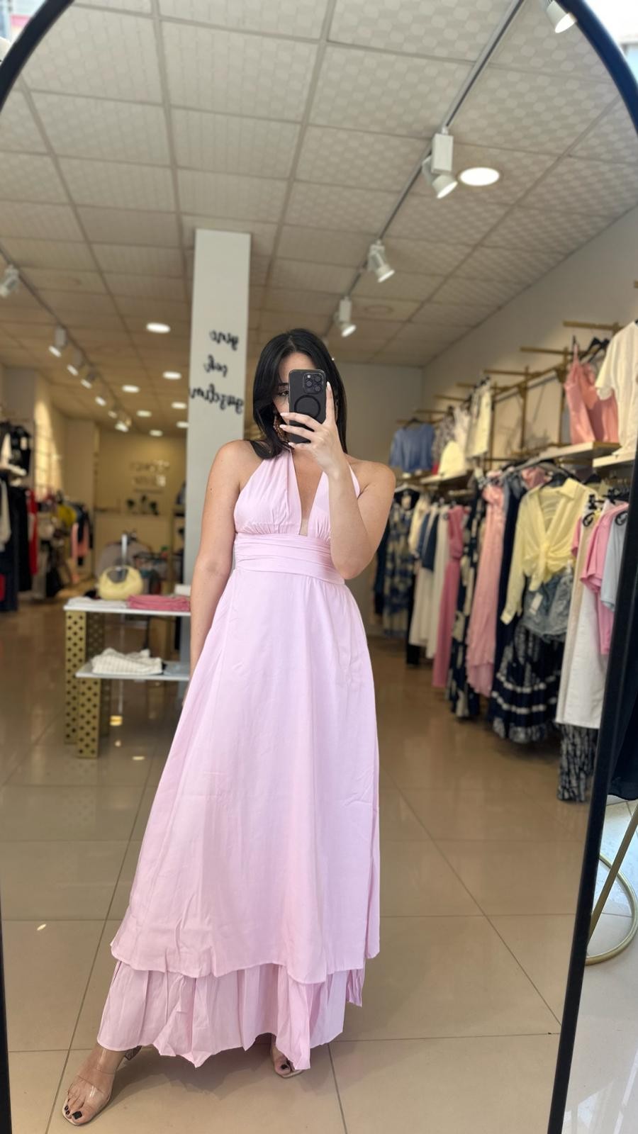 BOYUNDAN BAĞLAMALI PEMBE ELİBSE