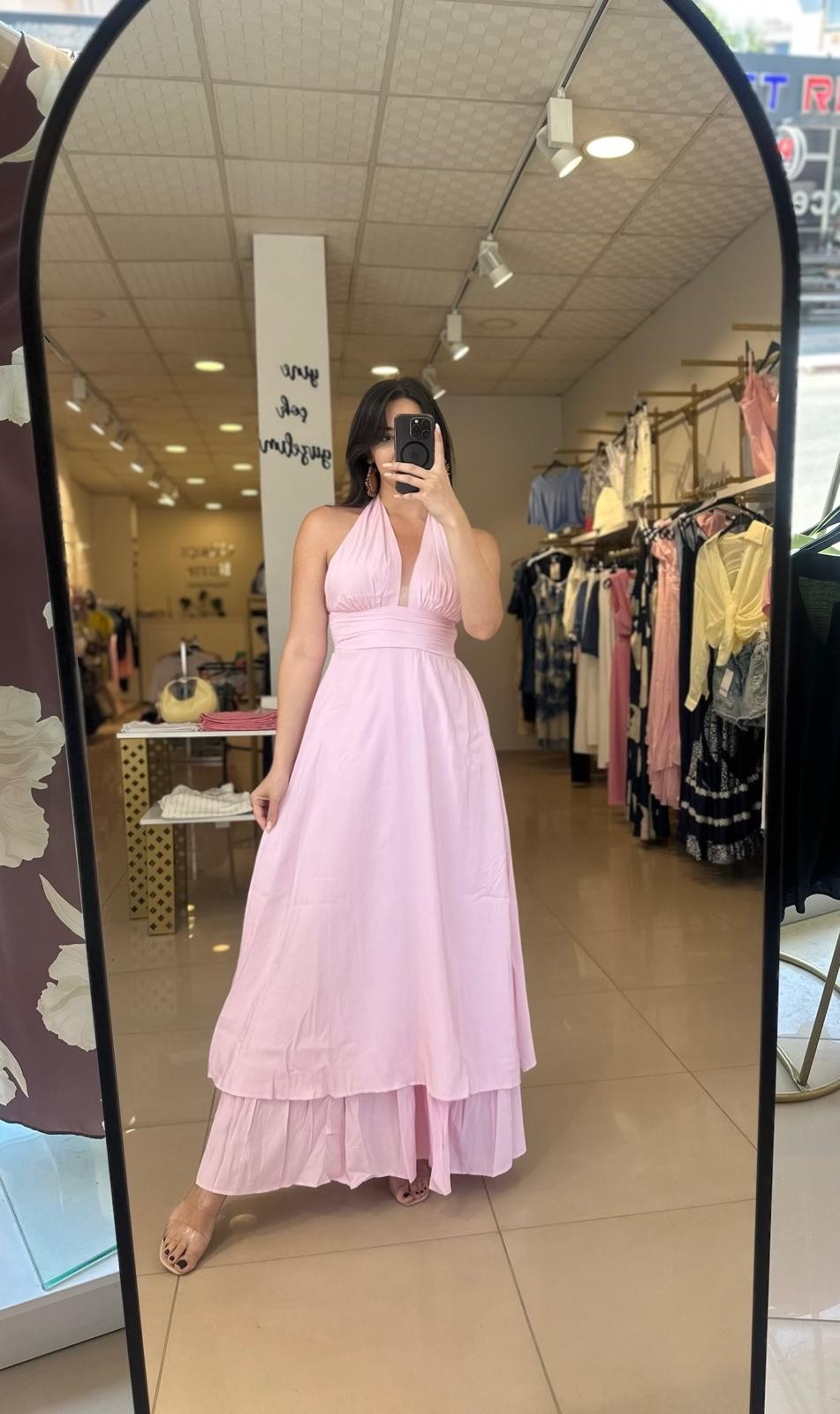 BOYUNDAN BAĞLAMALI PEMBE ELİBSE