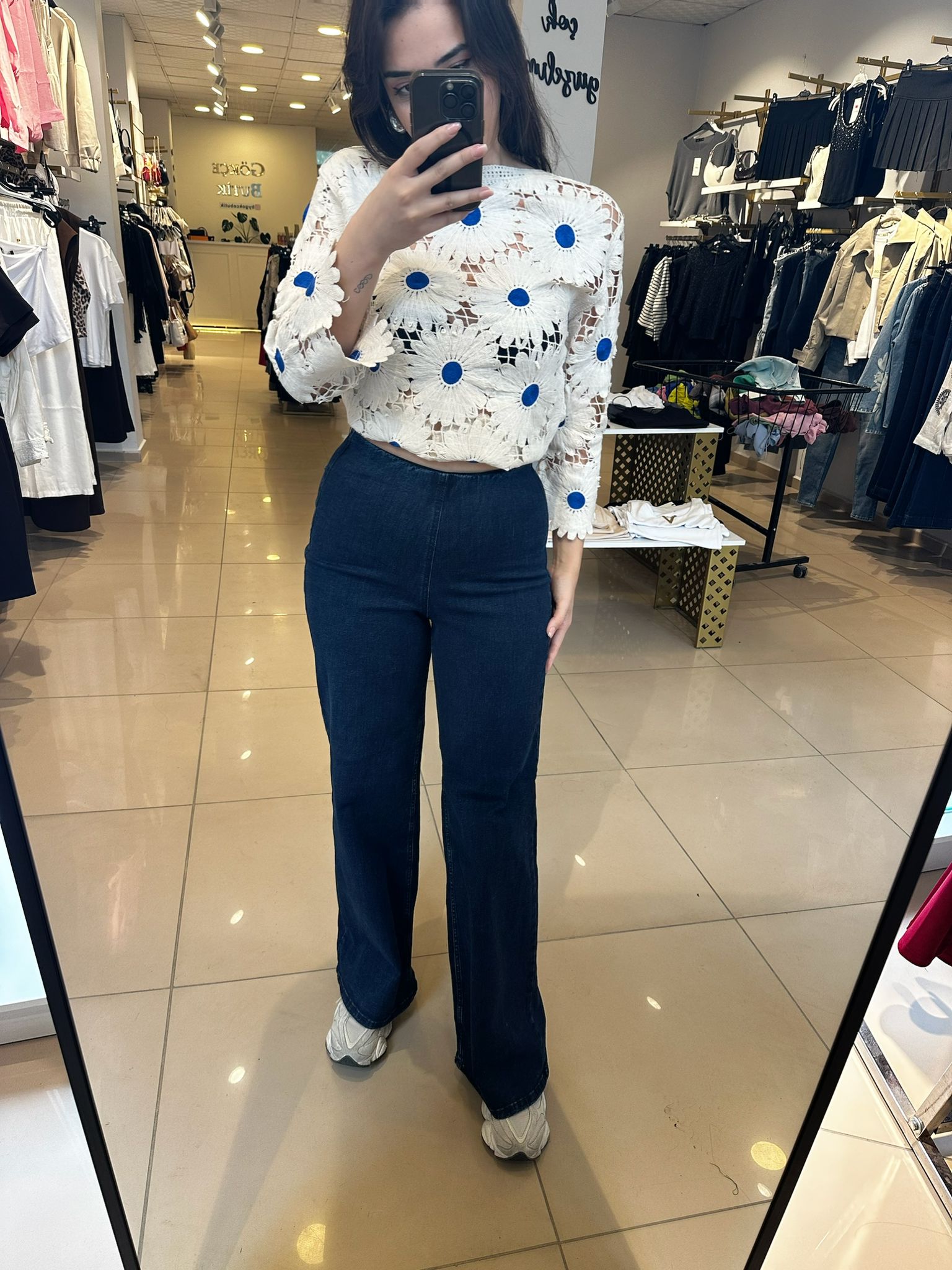 Beli Lastikli İspanyol Jean Pantolon