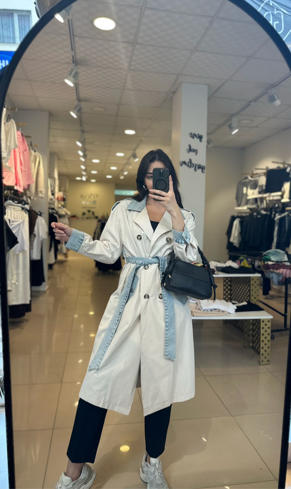 Denim Detaylı Trençkot