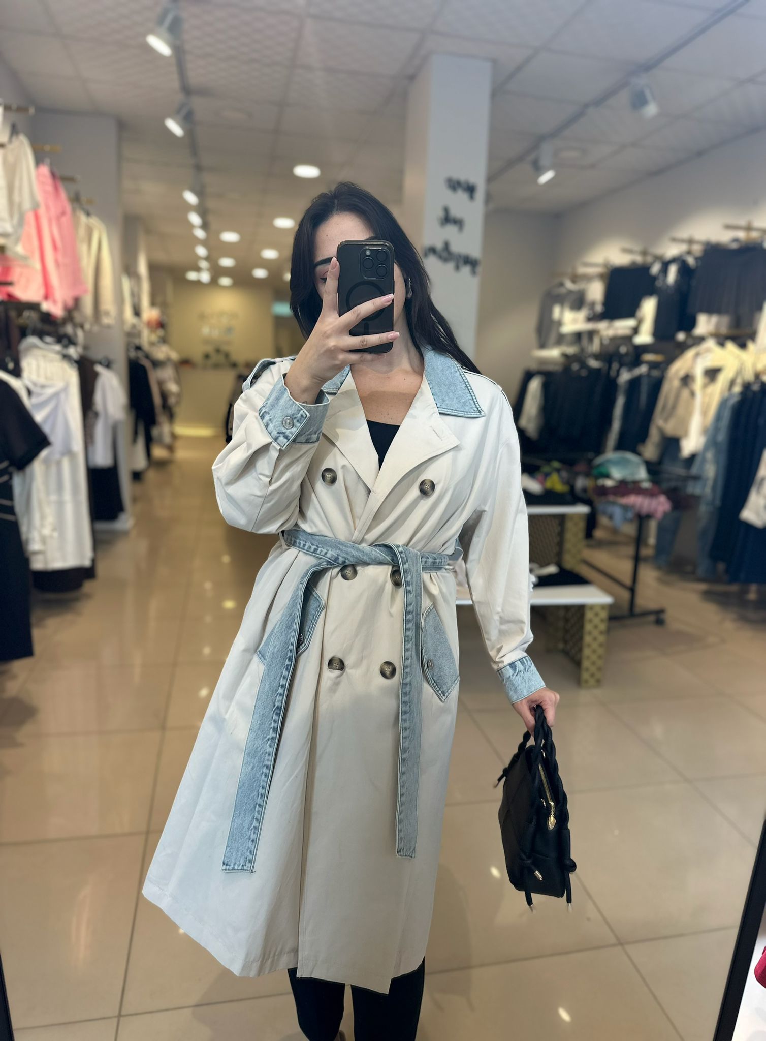 Denim Detaylı Trençkot