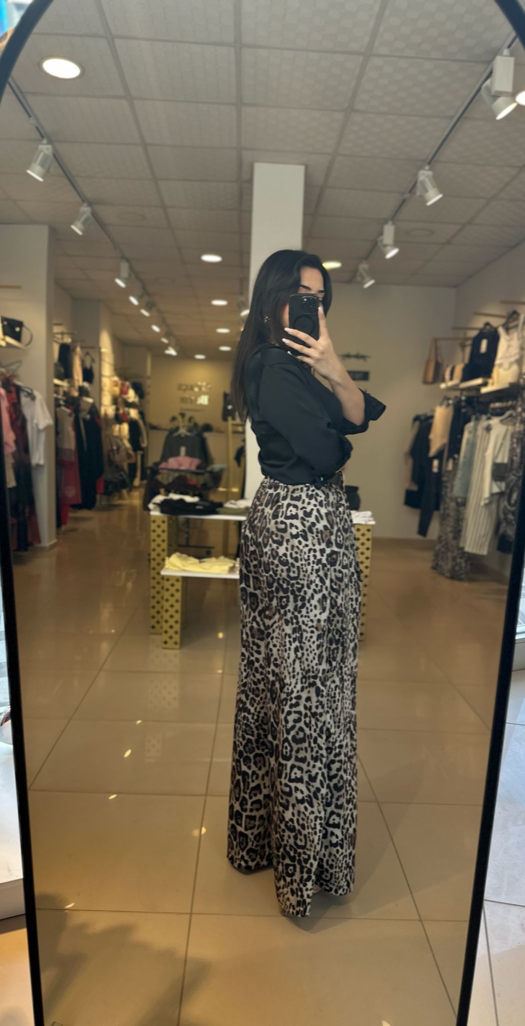 Kemerli Leopar Saten Pantolon