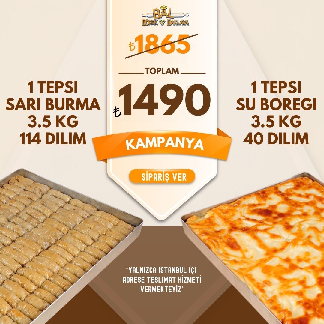 1 Tepsi Bal Baklava Sarı Burma + 1 Tepsi Su Böreği 