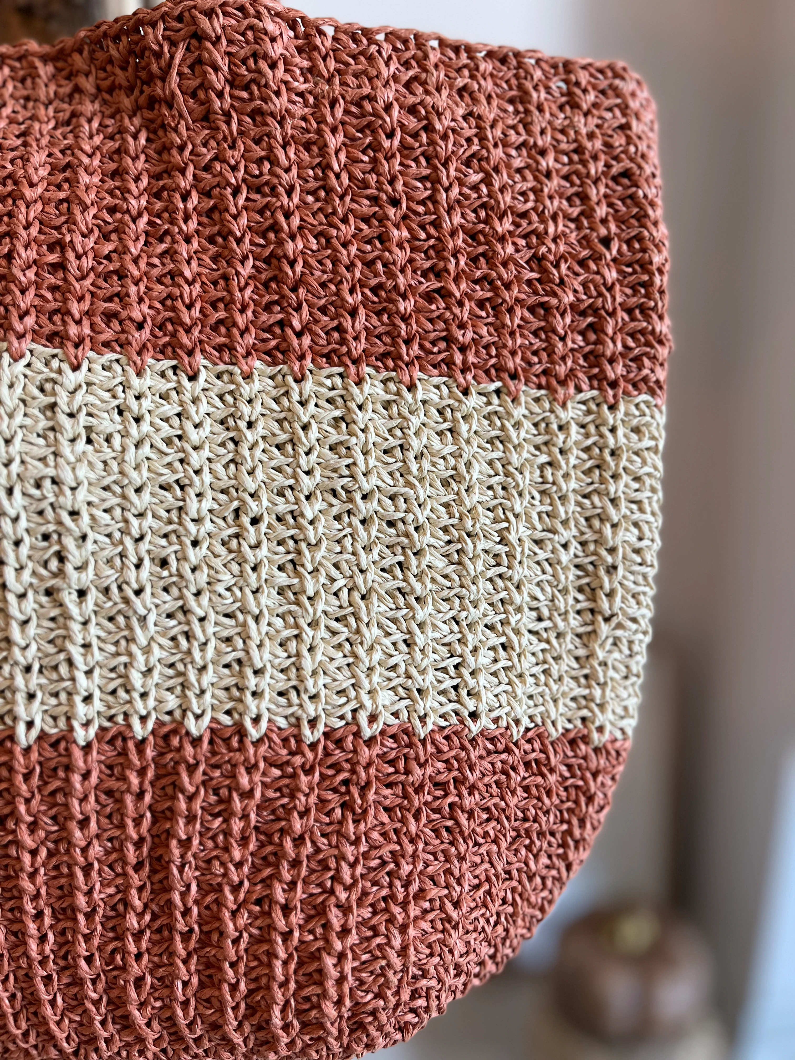 İki Renkli Büyük Hasır Çanta