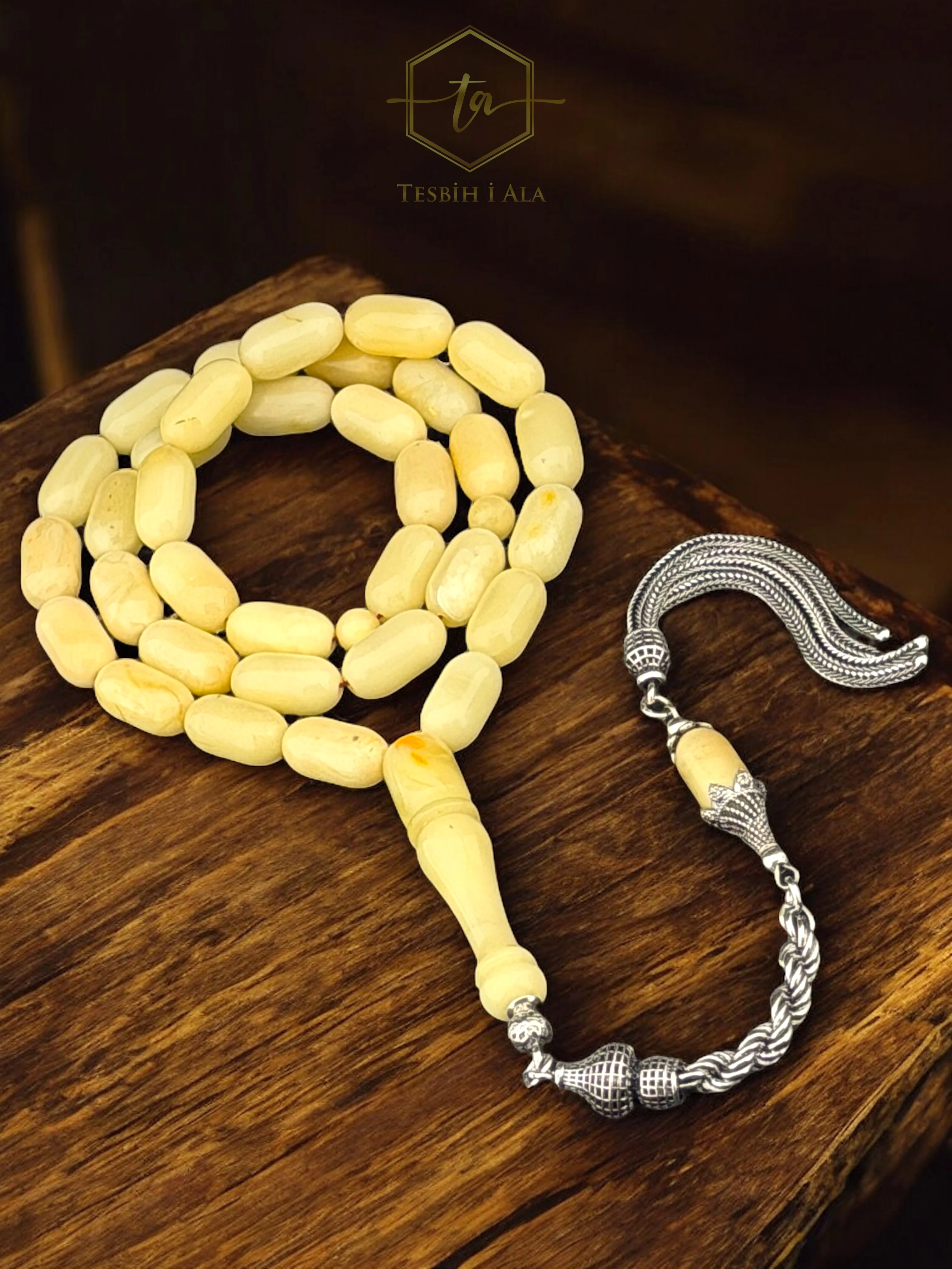 Damla Kehribar Kapsül Kesim Gümüş Püsküllü